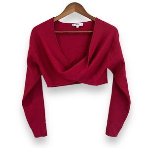Sam Edelman Allie Twisted Front Cropped Sweater Shrug Sz S Red Cherries Jubilee